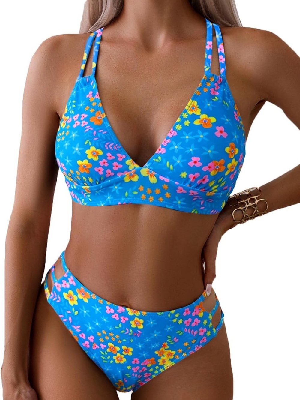Women's Push Up V Neck Bikini Sets Criss Cross Back Two Piece Bathing Suit nwt